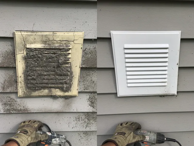 Aliso Viejo Dryer Vent Cleaning technician installing high-quality dryer vent cover at a residential property in Aliso Viejo