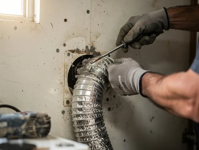 Aliso Viejo Dryer Vent Cleaning technician performing precise dryer vent hose installation in Aliso Viejo